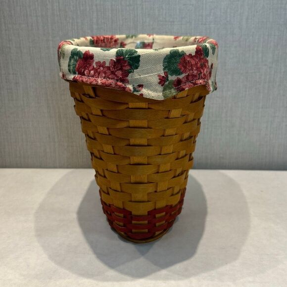 Longaberger Geranium Basket May 2002 Plastic Liner Floral Cloth Oval Cranberry P - Picture 2 of 10